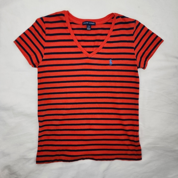 Ralph Lauren Orange and Blue Striped Tee, Polo Motif - Picture 6 of 7